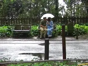 Japanese babe has outdoor sex
