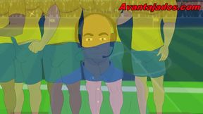 Bareback Latino soccer player cumshot in cartoon gay world cup orgy