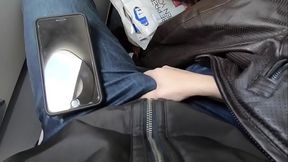 Airplane whore Lexi Aaane gives public handjob and blowjob