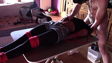 Love to be used. Hogtied in high heels, blinfdolded and throat fucked for 30 minutes, cum swallow