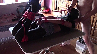 Love to be used. Hogtied in high heels, blinfdolded and throat fucked for 30 minutes, cum swallow