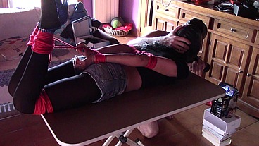 Love to be used. Hogtied in high heels, blinfdolded and throat fucked for 30 minutes, cum swallow