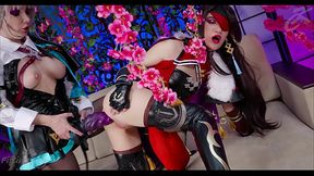 Two sexy anime bitches stretch their anal holes with big toys