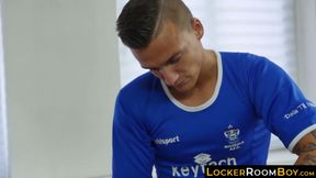 LockerRoomBoy.com - Soccer opponents turn locker room into a bareback anal haven