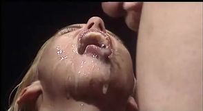 Blonde slut deep throats two cocks then gets double penetrated