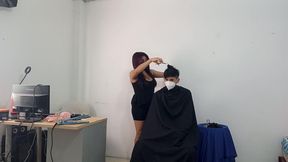 The female stylist seduces a client at work! Sensational ending!