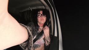 Goth Girl Gets Bored While Driving - Dildo, Throat Fuck