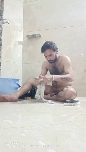 Indian Daddy Taking Shower and Masturbation