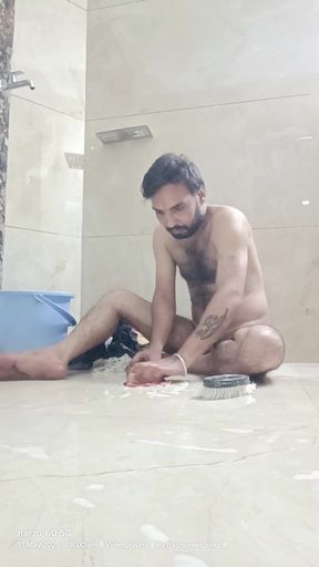 Indian Daddy Taking Shower and Masturbation