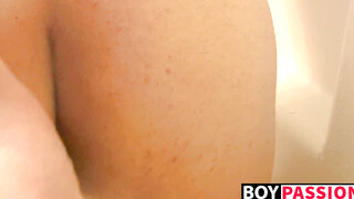 Cute twink Rad showers and stuffs dildo in tight ass solo
