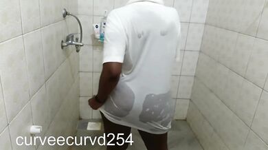 Accidentally wet shirt nipple after ebony twerking in bathroom shower