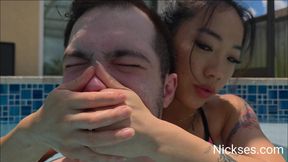 Sub Training H20 Pt 1 feat Kiara Star- 4K (Hand Over Mouth, Smother, Hand Smother, HOM, Rear Naked Choke, Chokehold, ASMR, Sensual, Asian, Tattoos, Female Domination, Femdom, Water Fetish, Choking)