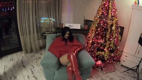 santa s horny slut milf – blowjob, doggystyle & cum on gloves & red coat
