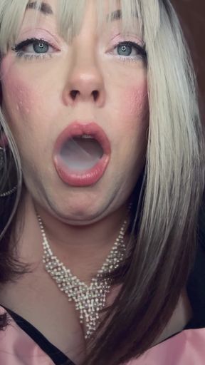 BBW Blonde Tina Snua Smokes A Slim Cigarette In A Holder In Satin Gloves With Rings   Clip 1