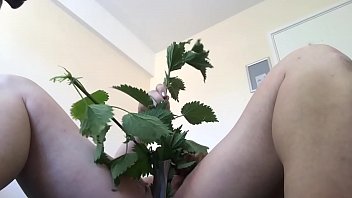 Pain slut pushing nettles in her cunt