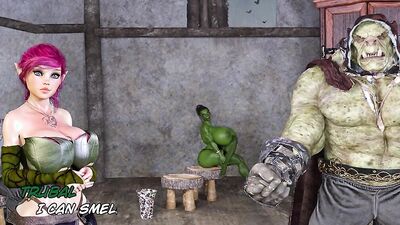 Orc's monster cock hammers two juicy cunts at once in this cartoon hentai