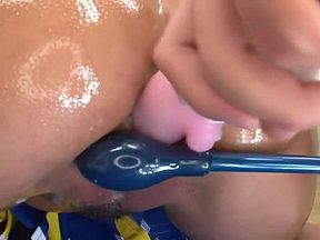 Five Dudes Oil Stunning Cheerleader Before Fucking Her Face