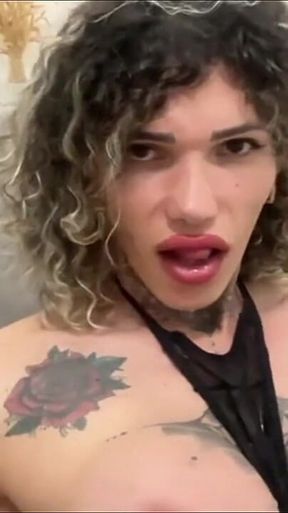 Sabrina Prezotte Cums a Lot on Top of Her Black Boot After Masturbating and Pulling Her Big Cock a Lot.