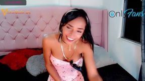 Absolutely stunning teen shemale stroking to cum