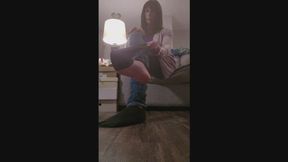 Removing combat boots and socks after work