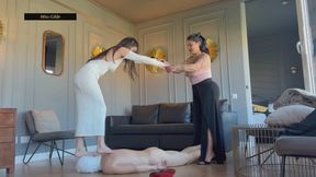 Two Beautiful Mistresses Trampling a pathetic Slave!