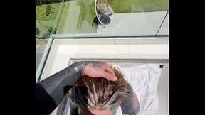POV Balcony Split Tounge Deepthroat Head With Facial