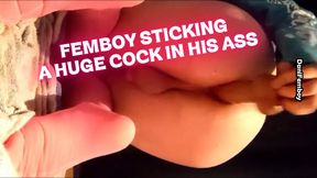 cute 18-year-old femboy shoving his big dick in his ass for the first time