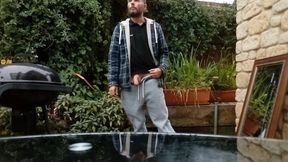 Rockardglans show for neighbors wanking and cumming on patio table