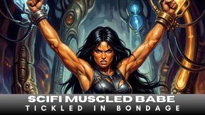 Sexy scifi muscle babe chained to device bondage machine and tickled in BDSM fantasy
