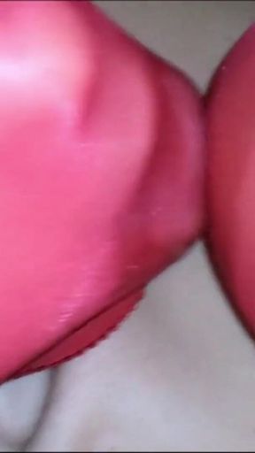 Encasement red nylon blowjob