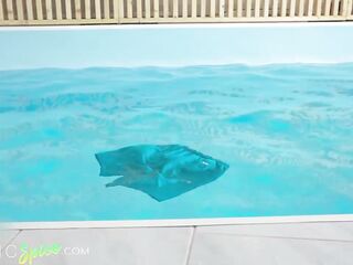 DEVIANTE - Lalin girl lifeguard with large melons Sheila Ortega saves a large jock from drowning so her juicy cunt can get unfathomable creampie climax