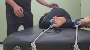 Terribly ticklish Laura easily breaks facing down (feet camera)