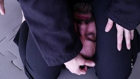 hot girl giving a judogi scissorhold class - headscissors, reverse headscissors and grapevine
