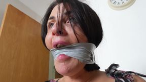 Sarah Wild in Supertight Tape Bondage and Wrap Gag Struggle!
