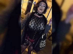 Lexxie Chantilly Halloween Public Flashing - Showing Dickgirl in the Street