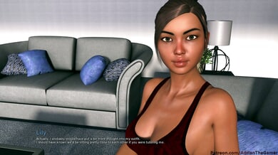 Animated Asian woman in a 3D visual novel shares an intimate moment with the player as the POV lingers gently on every curve of her silhouette during a quiet school corridor encounter
