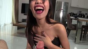 ”Asian sexy girl spreads her legs for huge cock”