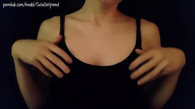 Teen girl gives her tight little tits ASMR massage until she gushes