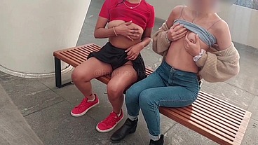 My girlfriend gets naked with her best friend in the mall