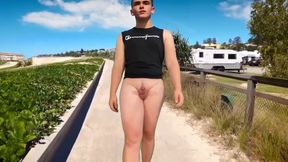 Wearing a urethral stimulating cockring on public beach