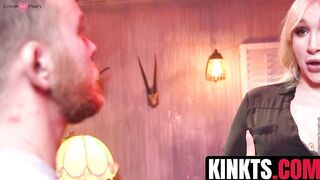 Blonde trans Angelina Please dominates Luke Hudson with hard cock pounding