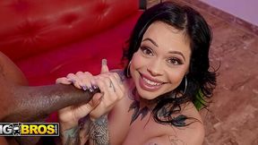 Tattooed milf Karen took his huge BBC in her mouth before her ass