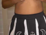 Spinning my sissy tiny clitty like a helicockter in my cheerleader skirt