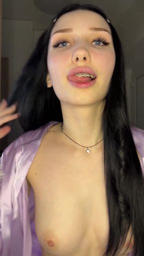 Teen with natural tits wears braces