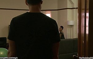 Ebony slave trainee dunked in water