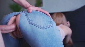 Extreme Close Up Teen Fucked Doggystyle Through Ripped Blue Jeans