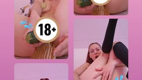 Zucchini & Hairbrush - Double Penetration (Extreme Insertions)