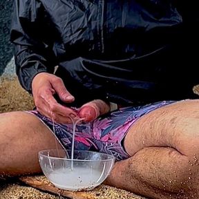 I'm Cumming on the Beach and Collect All the Ejaculation in a Bowl