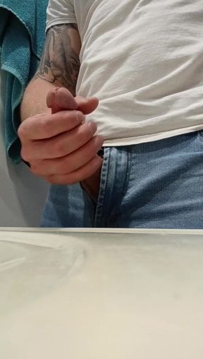 White Guys Useses Two Hands to Jack off Leading to a Cumshot Eruption