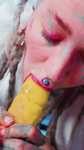 Tattooed Girl in Lingerie DPs Herself with Huge Dildos   Clip 1